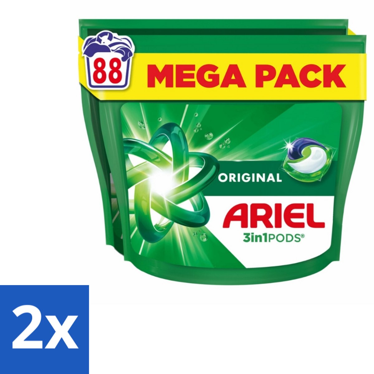 2 x Ariel - 3in1 Wasmiddel Pods - Original - 88 Pods - Ariel Wasmiddel - Waspoeder - Wascapsules - 3in1 Wasmiddel - Vlekkenverwijderaar
