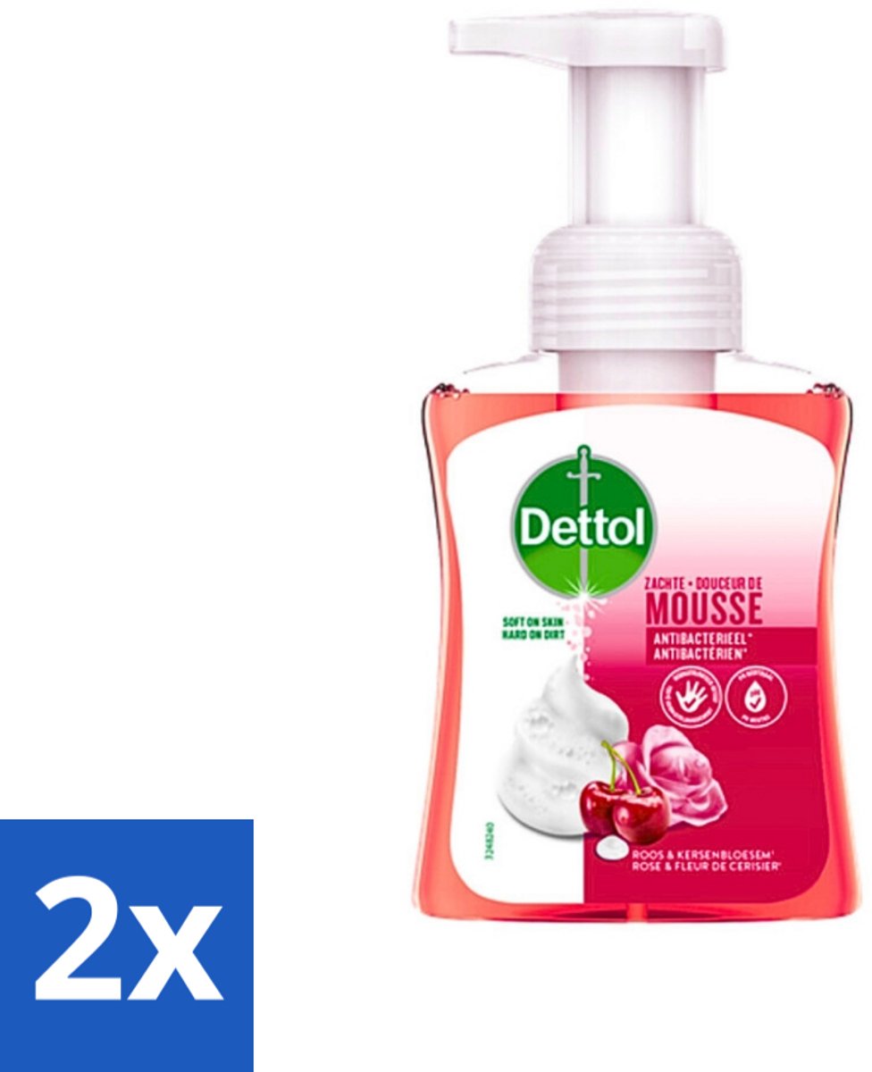 2 x Dettol - Foam Handzeep - Rozen & Kersenbloesem - Zacht Mouse - 250 ml - Antibacteriële Handzeep - Schuimende Handzeep - Rozen Geur - Kersenbloesem Geur - Zachte Handzeep