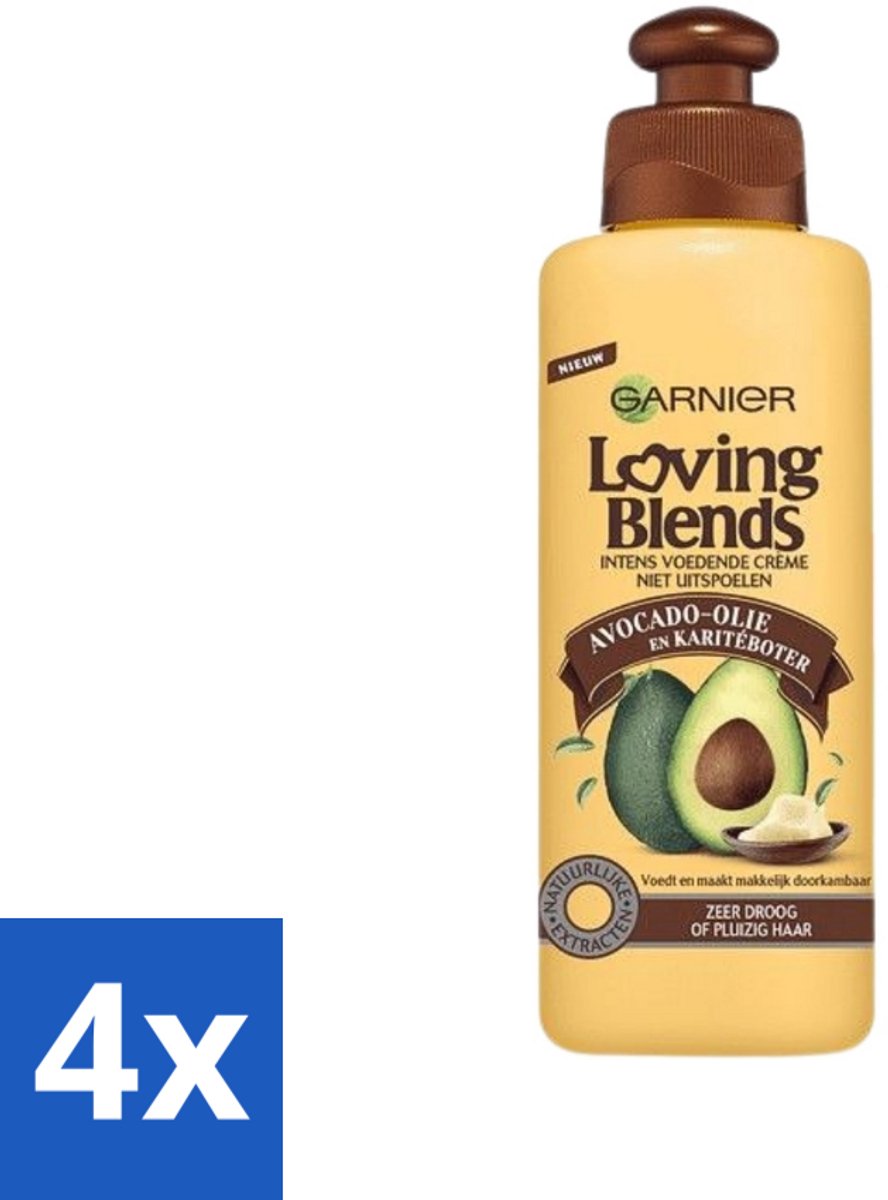 4 x Garnier - Loving Blends - Leave-In Crème - Avocado Olie & Shea Boter - Zeer Droog & Pluizig Haar - 200 ml - Leave-in Crème - Avocado Olie - Karitéboter - Droog Haar - Pluizig Haar