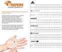 Tabel met keeperhandschoenmaten van verschillende merken, waaronder Adidas, Reusch, Sells, Stanno en Uhlsport.