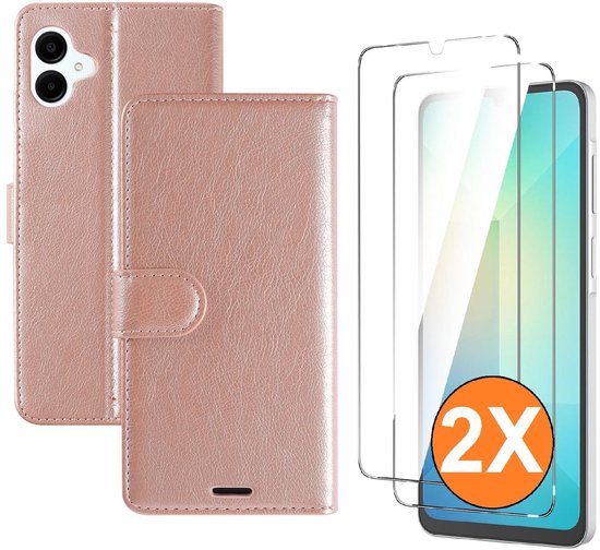 Hoesje geschikt voor Samsung Galaxy A07 hoesje Rose Goud pasjeshouder telefoon hoes - Met screenprotector tempered glass voor Galaxy A07 4G / 5G - 2x