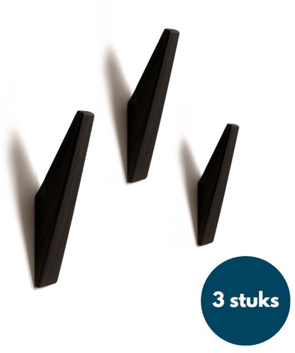 Houten Wandhaken - Vintage kapstokhaken - Ophanghaken - Handdoekhaken - Jashaken - 3 stuks - Zwart
