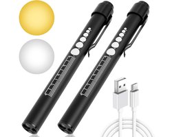 Oplaadbare Medische LED Penlamp – Mini Pupillicht met Wit & Warm Licht, Type-C, Met Liniaal en Pupilmeter, Voor Oog-, Oor- en Mondonderzoek, 2 Stuks