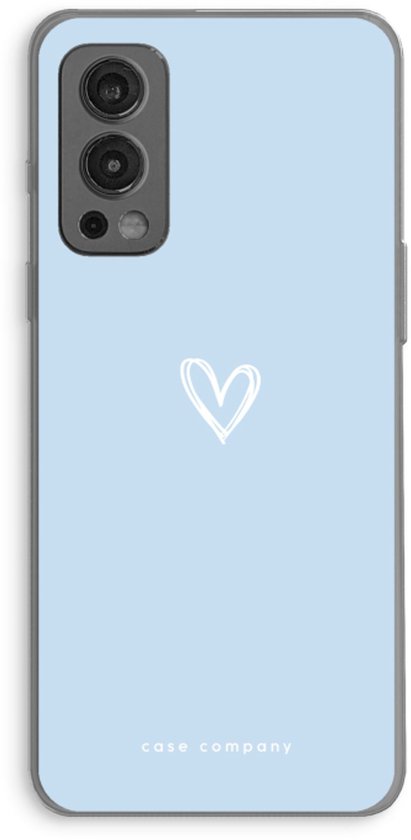 Lichtblauwe telefoonhoes met een wit hartje in het midden.