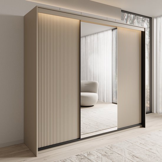 Meuble à tiroirs - Armoire Timoteo - Beige - 250 cm - Avec miroir