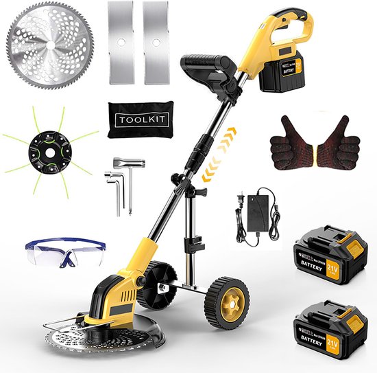 Accu Grasmaaier - Akku Grastrimmer - Trimmer met 2 Batterijen - Freischneider & Motorsense - Borstelloze Motor - 2x 3.0Ah Accu & Lader - Telescopische Steel - 800W Vermogen - 240mm Snijdiameter - Snoerloos Tuingereedschap