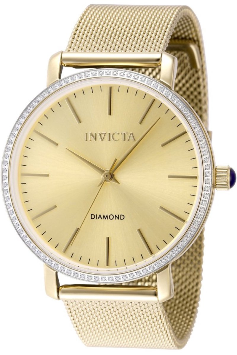 Invicta Elite Diamond 48748 Dames Horloge - Waterdicht - Analoog - Quartz Uurwerk - Roestvrij Staal met gouden Wijzerplaat - 38mm - Met 90 diamanten