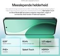 Gedetailleerde weergave van het scherm van de Oppo telefoon, met specificaties zoals grootte en resolutie.