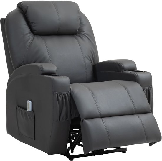 HOMCOM Televisiestoel Met Opstahulp, Elektrische Relaxstoel Ligfunctie Pocketvering Voeteneinde Tv Stoel Zijzak Afstandsbediening En Linnenlook Donkergrijs 2138390519