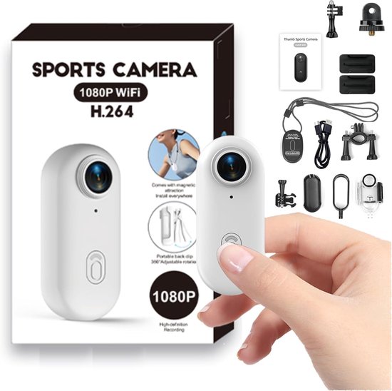 TKMARS Mini Action camera - Recorder - HD sportcamera - Videocamera - 120° Groothoeklens - 1080P Bodycamera met magnetische lanyard-achterclip - 360° clip - Handsfree POV-camcorder met montageaccessoires voor fietsen, motorrijden, huisdieren uitlaten
