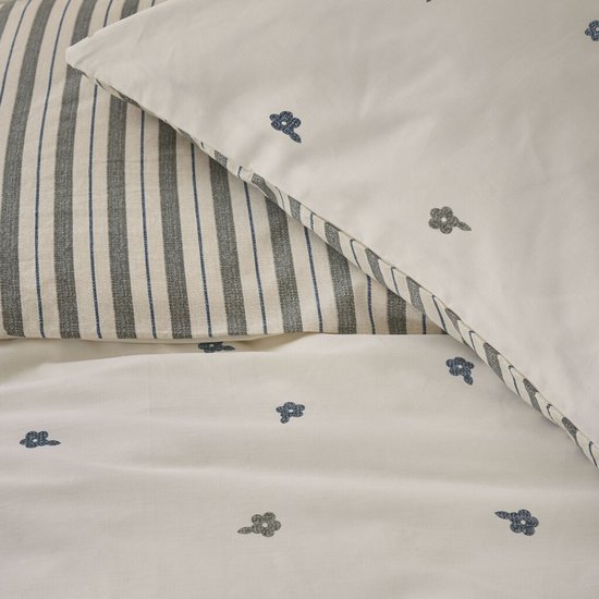 Walra Dekbedovertrek Remade Blossom Lines - 240x220 - 100% katoen - Off White / Groen van Walra — afbeelding 2
