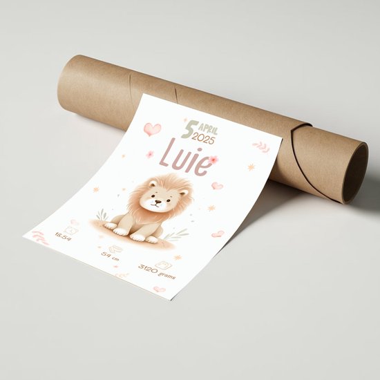 Affiche Bébé / naissance - Lion - Personnalisée avec naam et détails de naissance - 61 x 91 cm - Affiches Bébé