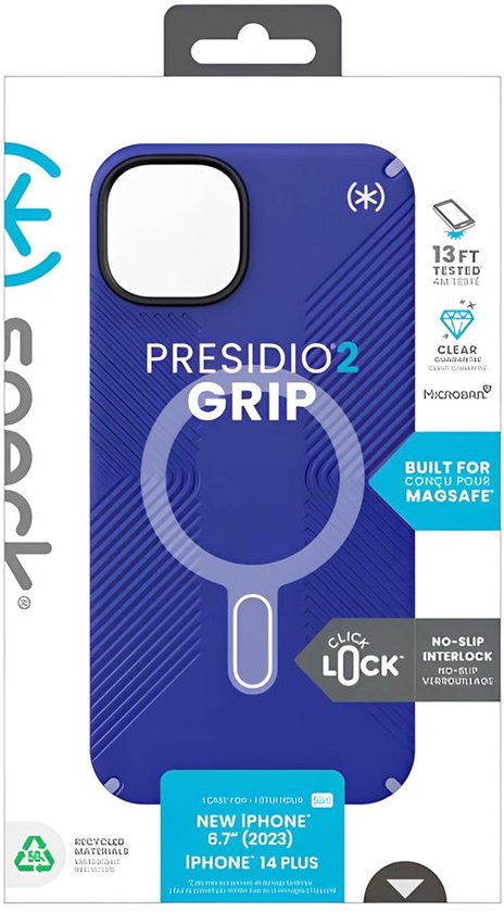 Speck, Estuche Presidio2 Grip Click-Lock para Convient pour Apple iPhone 15 Plus/14 Plus, Blauw