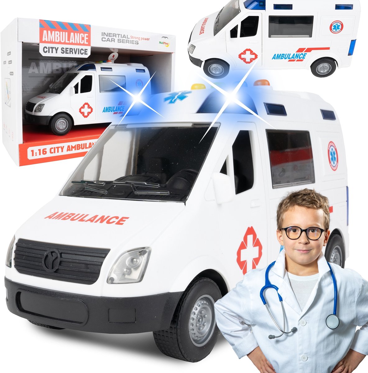 Ambulance Speelgoedauto met Licht & Geluid, Friktie Aandrijving
