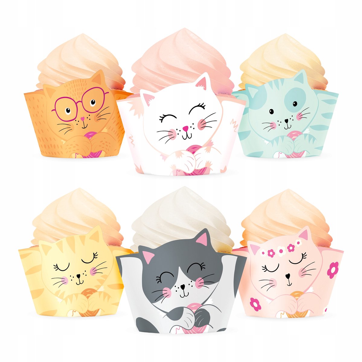 Papillotten Muffins Katten Decoratie 6 Stuks
