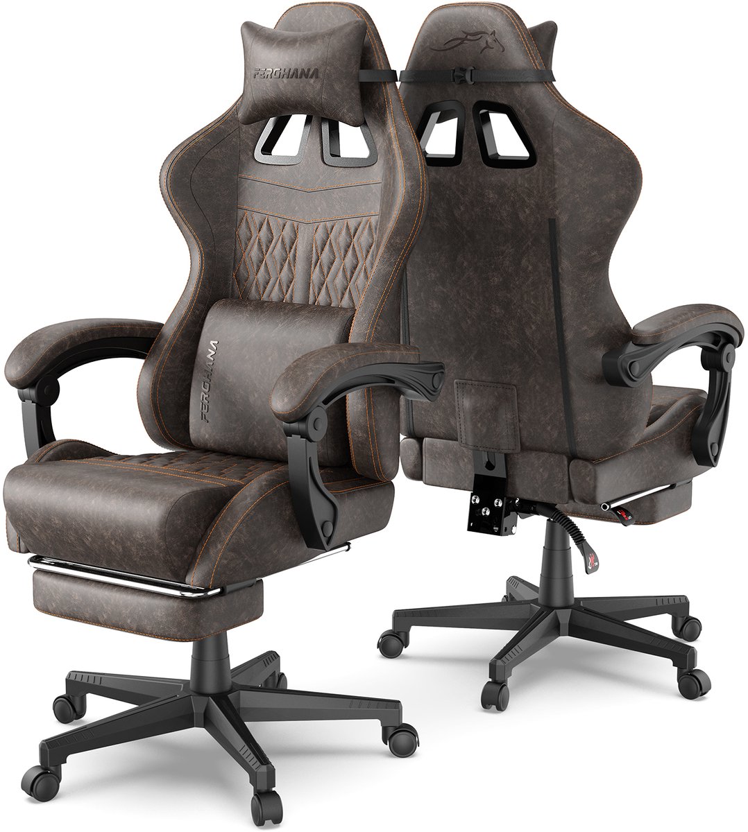 Soontrans-Gaming Stoel-Inklapbare Voetensteun-Gamestoel Verstelbaar Rugleuning-Ergonomische Gaming Chair-Bureaustoel-Max Draagvermogen 120 kg-PU Kunstleer Computerstoel Gaming Voor Volwassenen en Jongeren-Bruin thumbnail 2