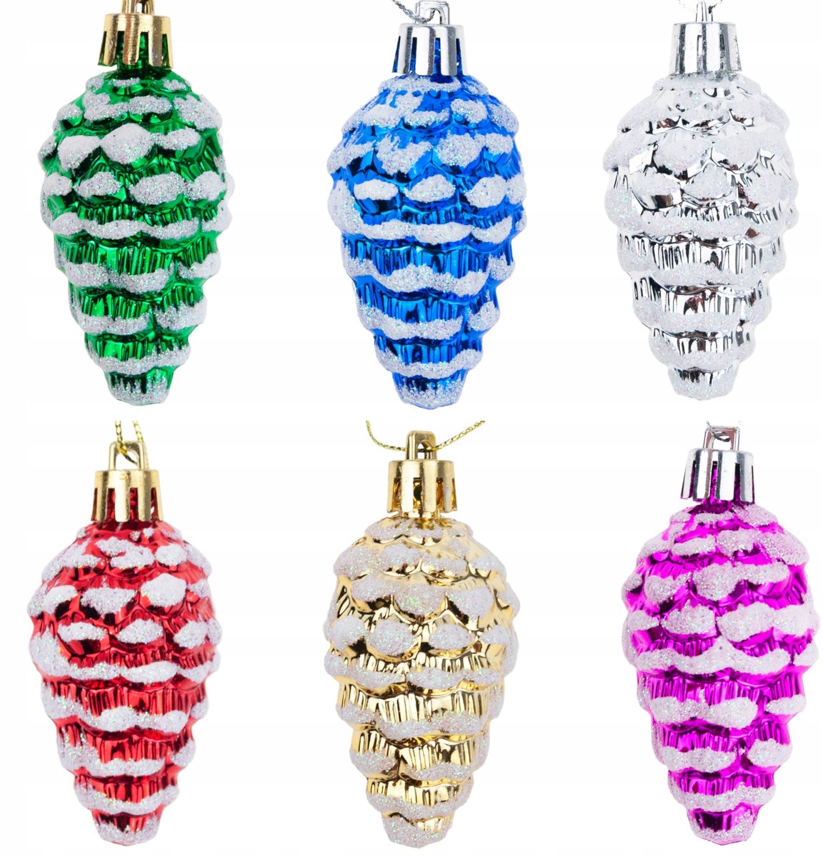 Kerstballen Set 6 Stuks - Dennappel & Sneeuw - Kleurrijk