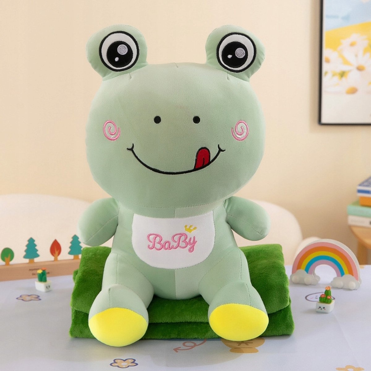 Zachte Kikker Knuffel met Dekentje - Baby Groen