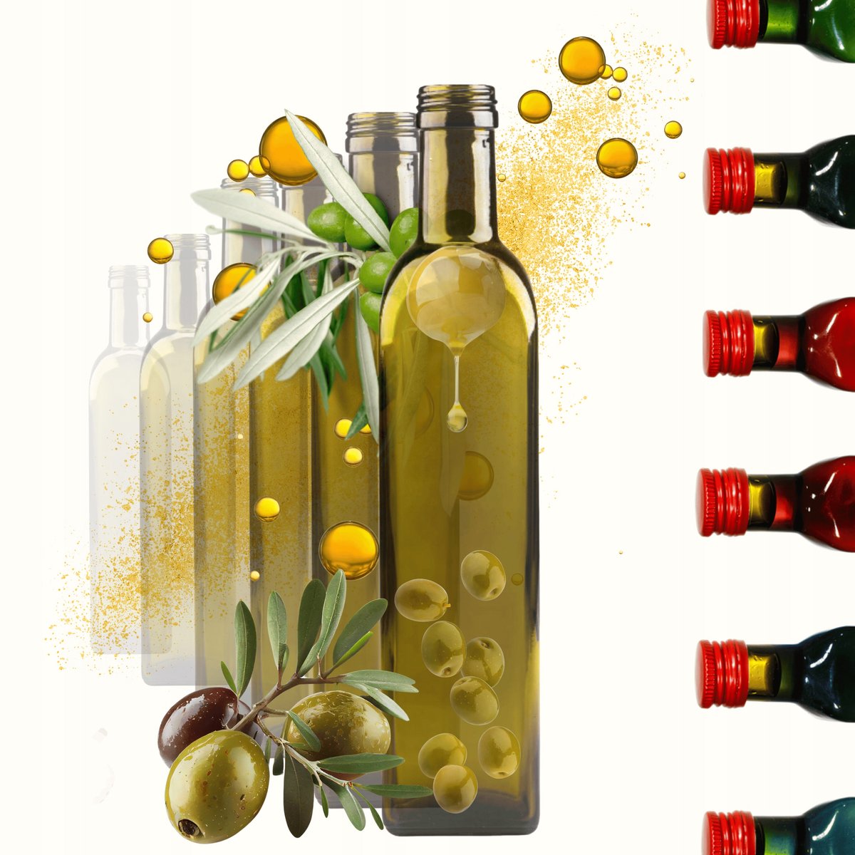 Groene glazen flessen 500ml voor olie, 6 stuks (zonder dop)