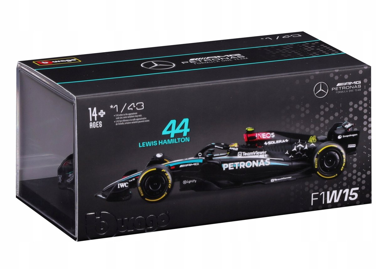 Bburago 1:43 Race Formule F1 - Mercedes-amg F1 W15 Performance (2024) #44 Lewis Hamilton met coureur - UNI
