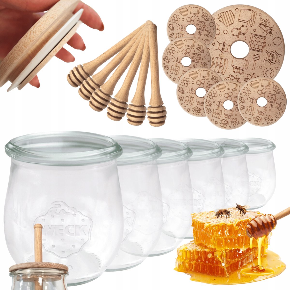 WECK Honing Potten met Lepel - 220ml - Set van 6