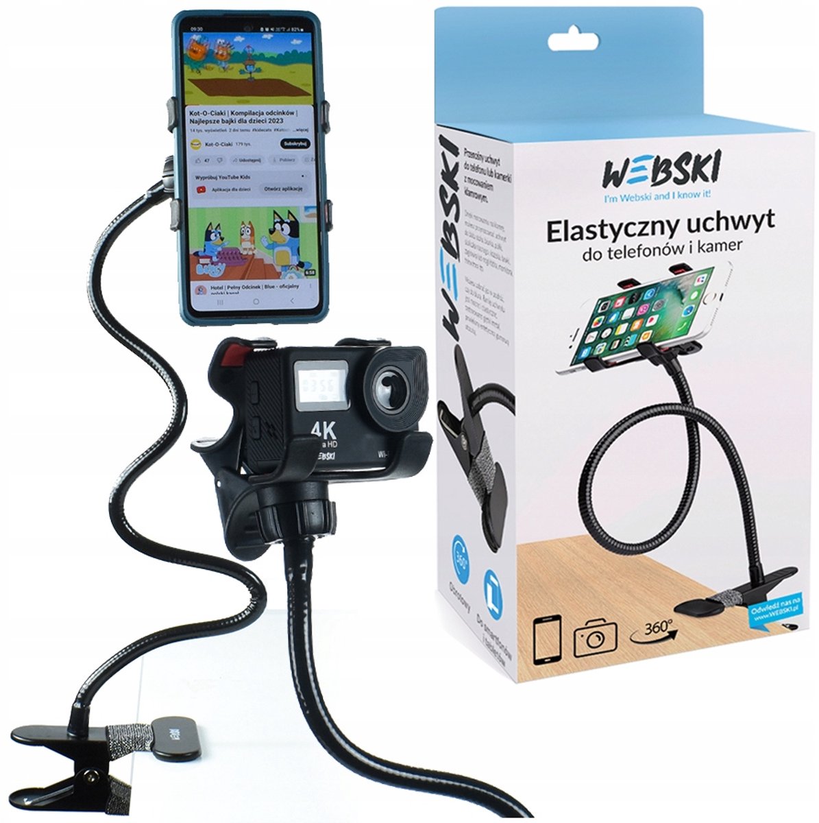 Universele telefoonhouder met klem en 360° arm - flexibel