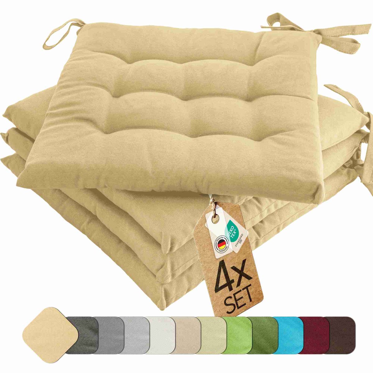 etérea Basic Zitkussen Stoelkussen - Seat Cushion 4 Stuk - 40x40 cm - Beige