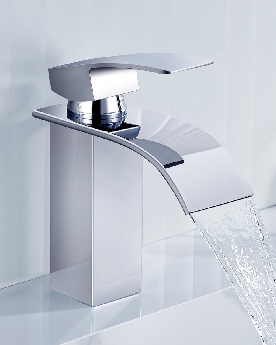 ANYCEE MAX Waterval Wastafelkraan - Messing Badkamerkraan - Chroom - Koud en Warm - RVS - 85MM Middelhoge uitloop - Waterbesparend