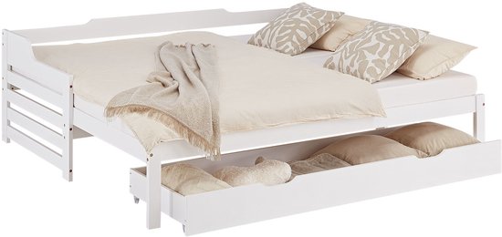 Homestyle4u Lit en bois - 90x200 cm - avec 2 matelas - Wit