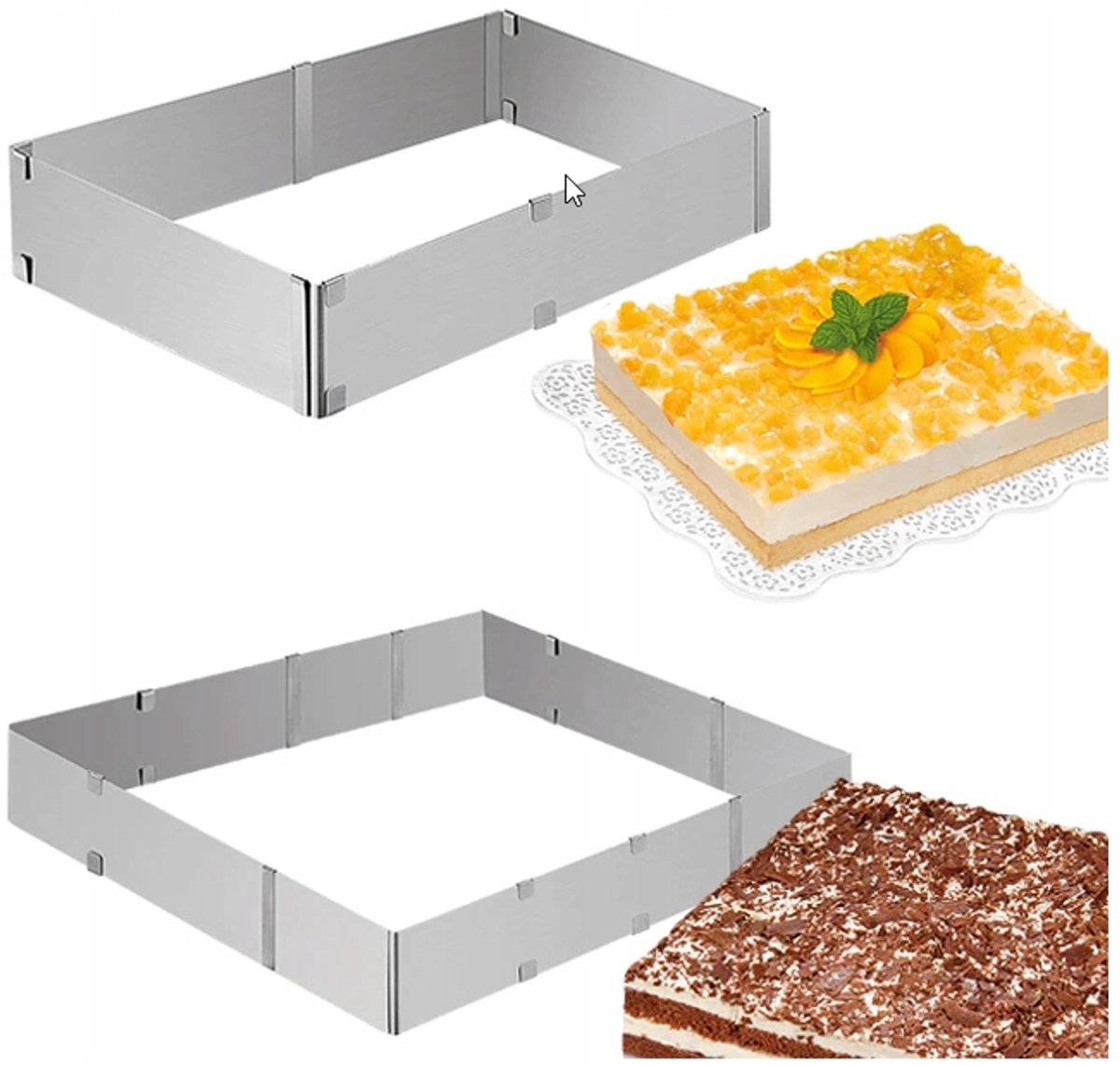 Verstelbare RVS Bakvorm Vierkant/Rechthoek 15.5-28cm