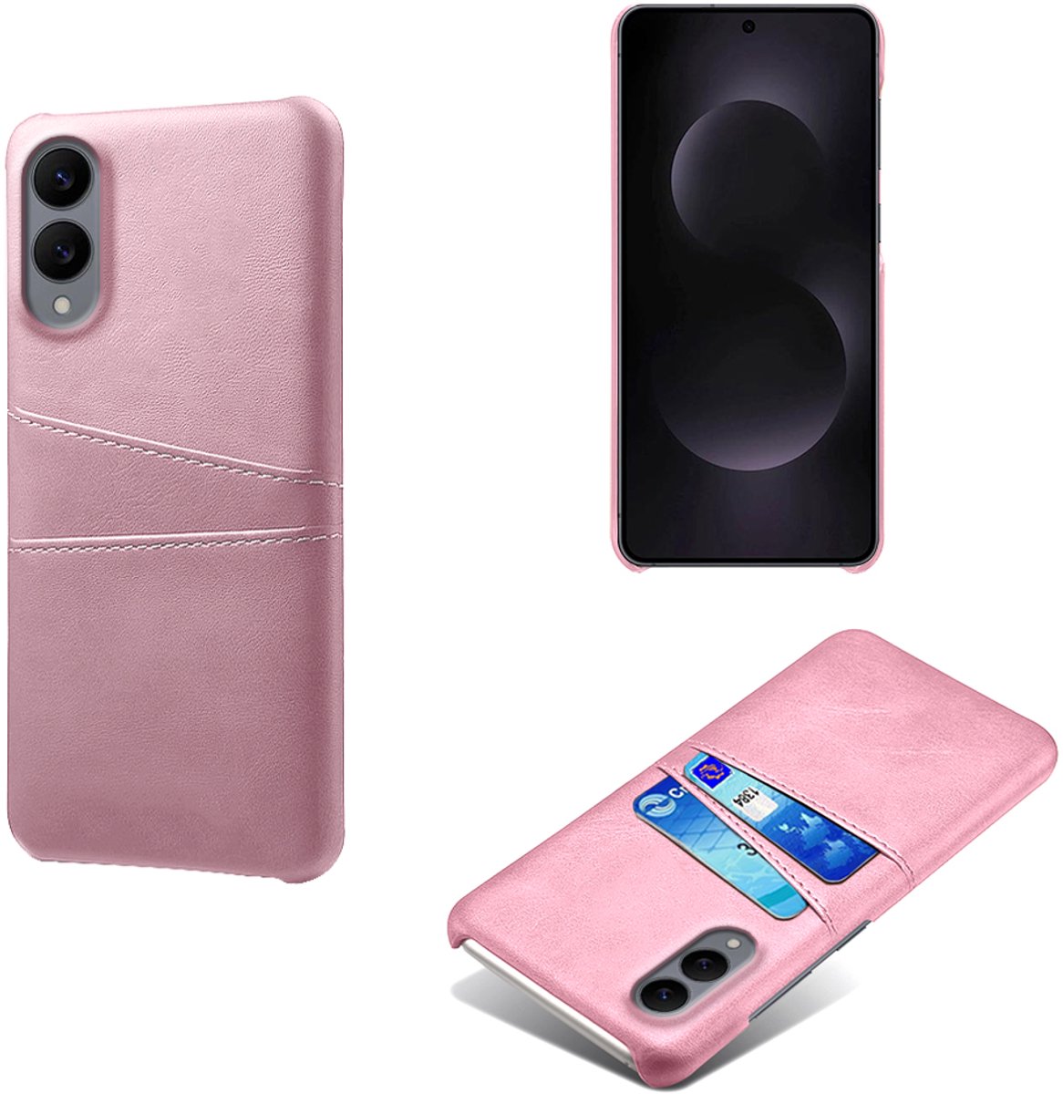 Backcover met Opbergvakjes + Screenprotector voor Galaxy S25 Edge _ Roze Goud