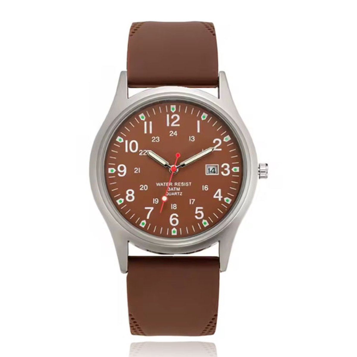 Herenhorloge met bruine wijzerplaat en band - Uniek quartz design met datumfunctie