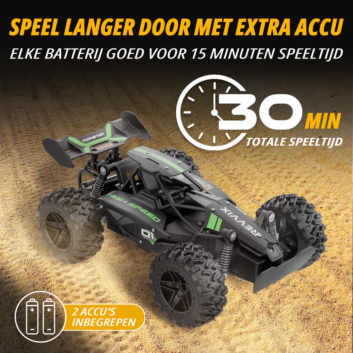Revvix Bestuurbare Auto - RC Auto - Afstandsbestuurbare auto - Radiografisch bestuurbare auto - Race auto afstandbestuurbaar - RC Drift Car - Offroad Buggy - 2 Accu's - 15 km/u - Buiten - voor Jongens & Volwassenen — afbeelding 4