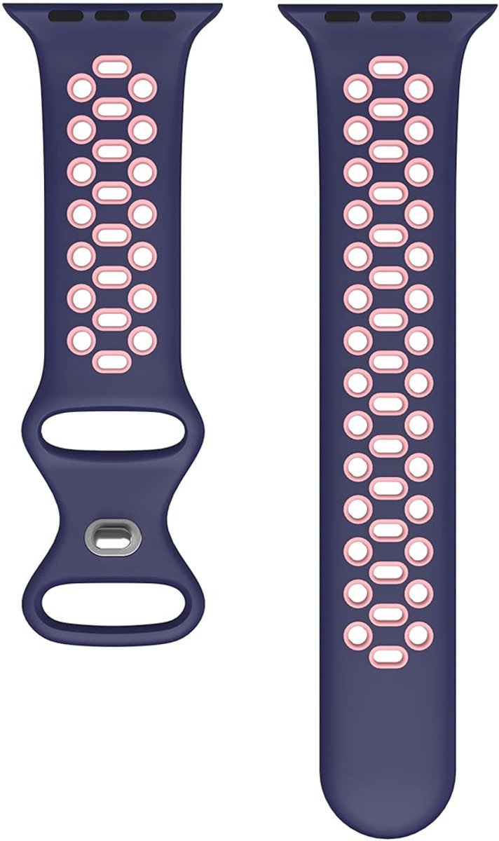Sportief Horlogebandje voor "Dames" Apple Watch Series 1/2/3/4/5/6/7/8/9/10/SE - Maat: 38 mm/40 mm/41 mm/42 mm - Blauw Roze Rubber