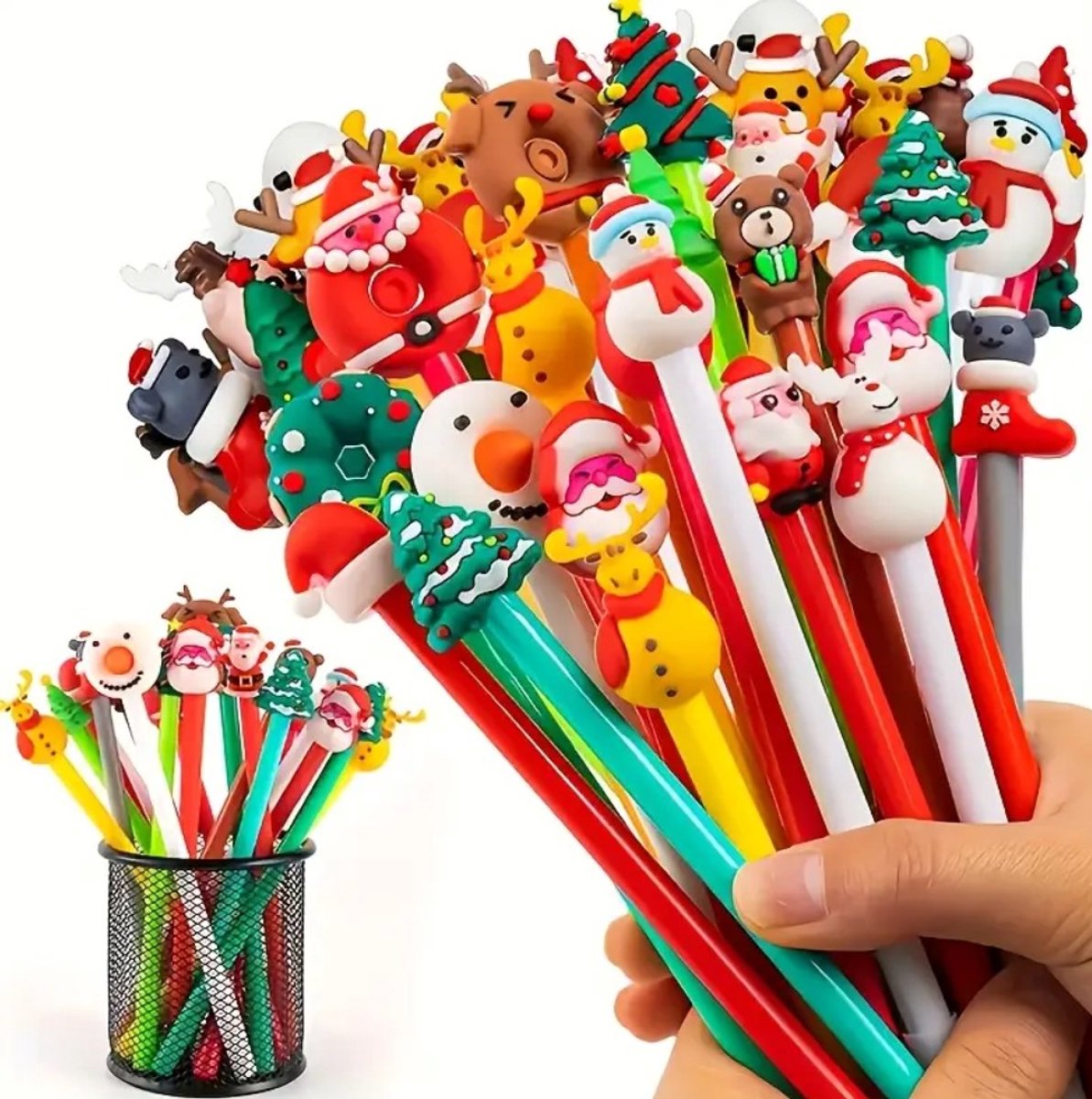 5 stuks verschillende gelpennen met kerstmotiefjes