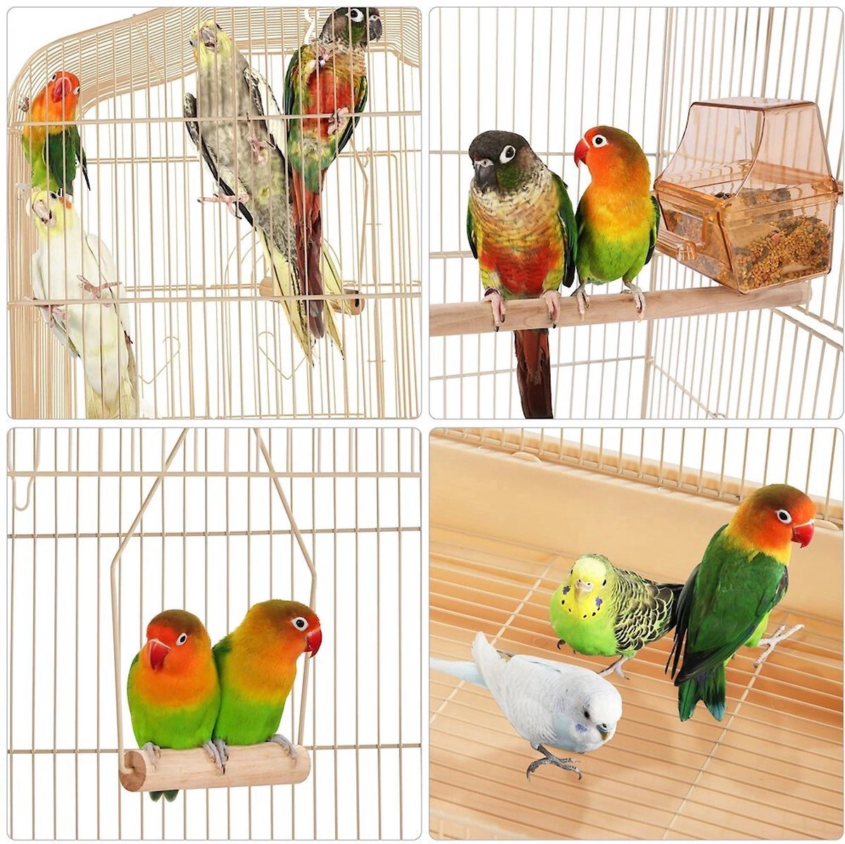 Papa simba Vogelkooi ,volière ,vogelkooi met draagbaar handvat met 4 voerbakken ,3 zitstokken, 46 x 35 x 92 cm , amandel , HMTM-BC-10001-Almond thumbnail 3
