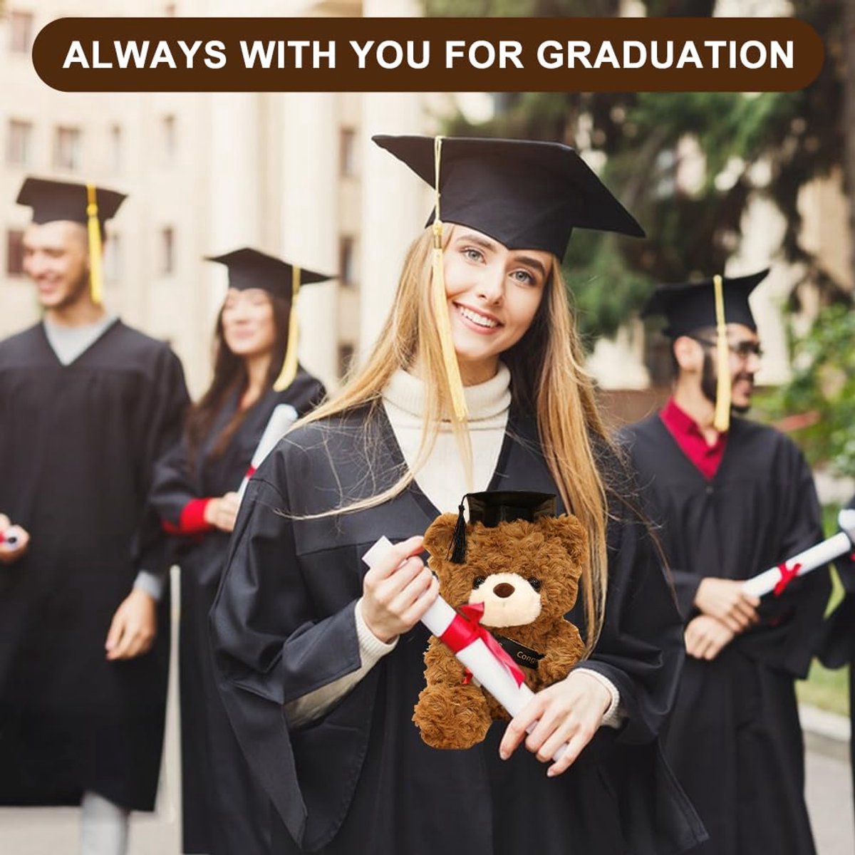 Teddybeer knuffelbeer - Pluche knuffels met diploma en doctorshoed voor meisjes en jongens - Afstudeercadeau - Geslaagd examen cadeau - Bachelor diploma cadeau - beertjes knuffels - 23 cm — afbeelding 4