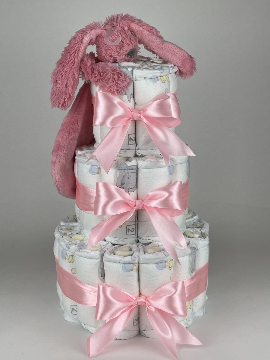 Chouette-Chouette | Luiertaart Meisje | Kraamcadeau | Geboorte Meisje | Babyshower | Tuttle Konijn Richie deep Pink - Roze