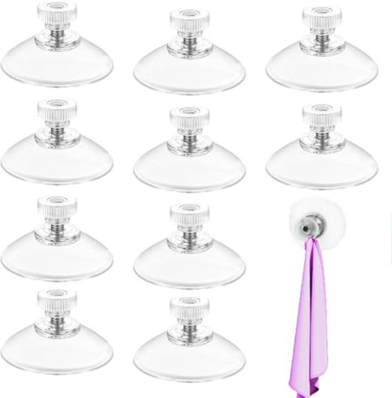 UNINGYI 10 stuks camping zuignap, schroefdraad zuignap voor ramen, transparante zuignap, zuignap voor tent, auto, camping, raam en zonwering (4,5 cm, met 2 elastieken