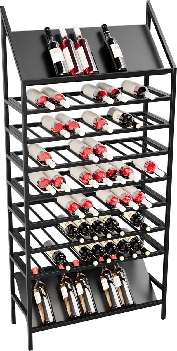 MetaloPro Wijnrek Burgundy – Zwart Metalen Flessenrek Voor 90 Wijnflessen, Robuust Design, Ideaal Voor Keuken, Kelder Of Bar – 170x80x30cm