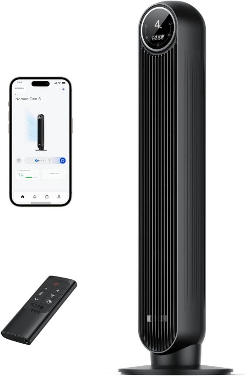 Thuys – Smart Stille Torenventilator Nomad One S – 4 Modi - 4 Snelheden - 8-Uurs Timer – Zwart