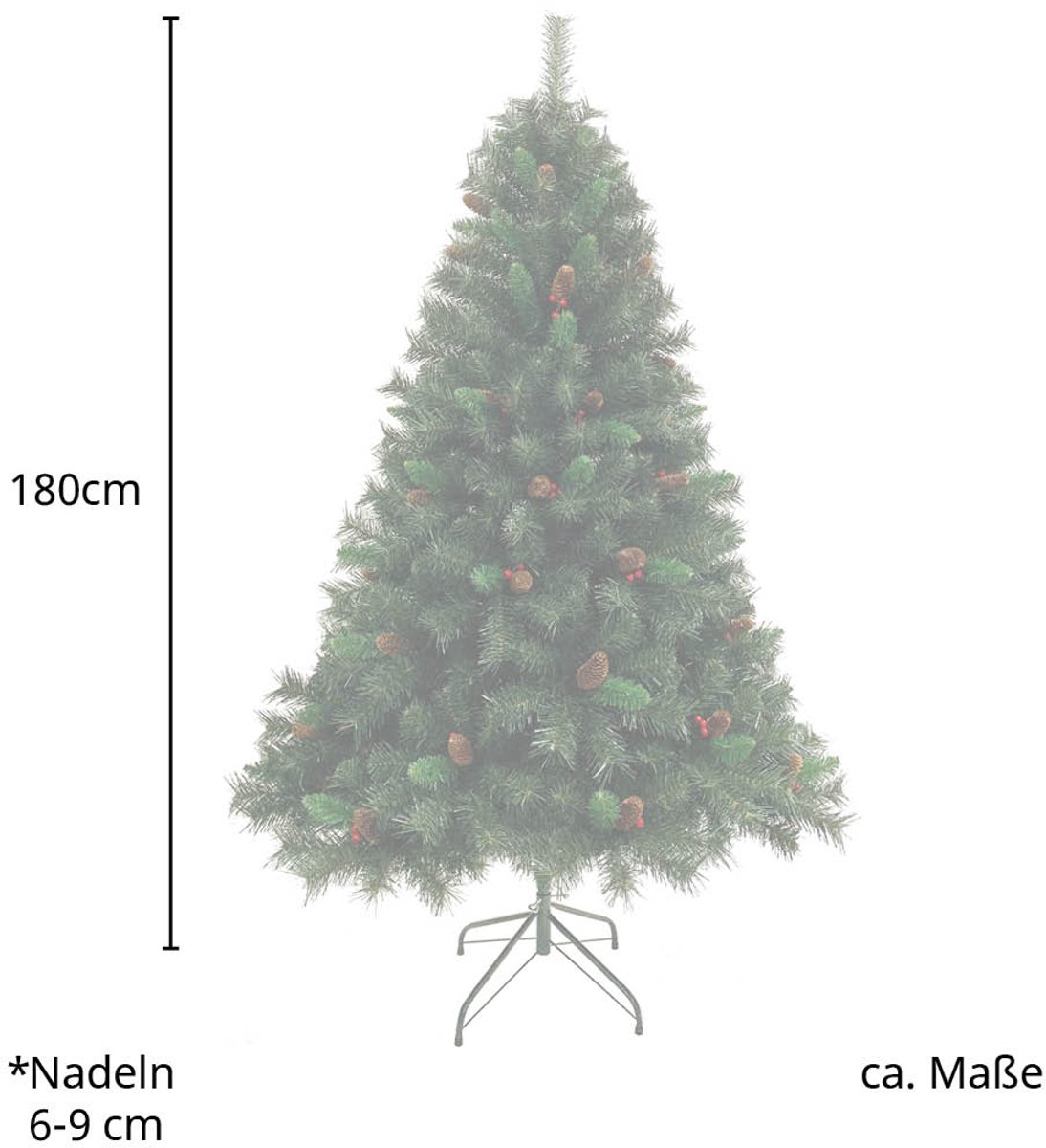 SVITA kunstkerstboom 180cm - met dennenappels en bessen 661 takpunten inclusief metalen standaard kunstkerstboom (Luvi naalden | 180cm) – foto 4