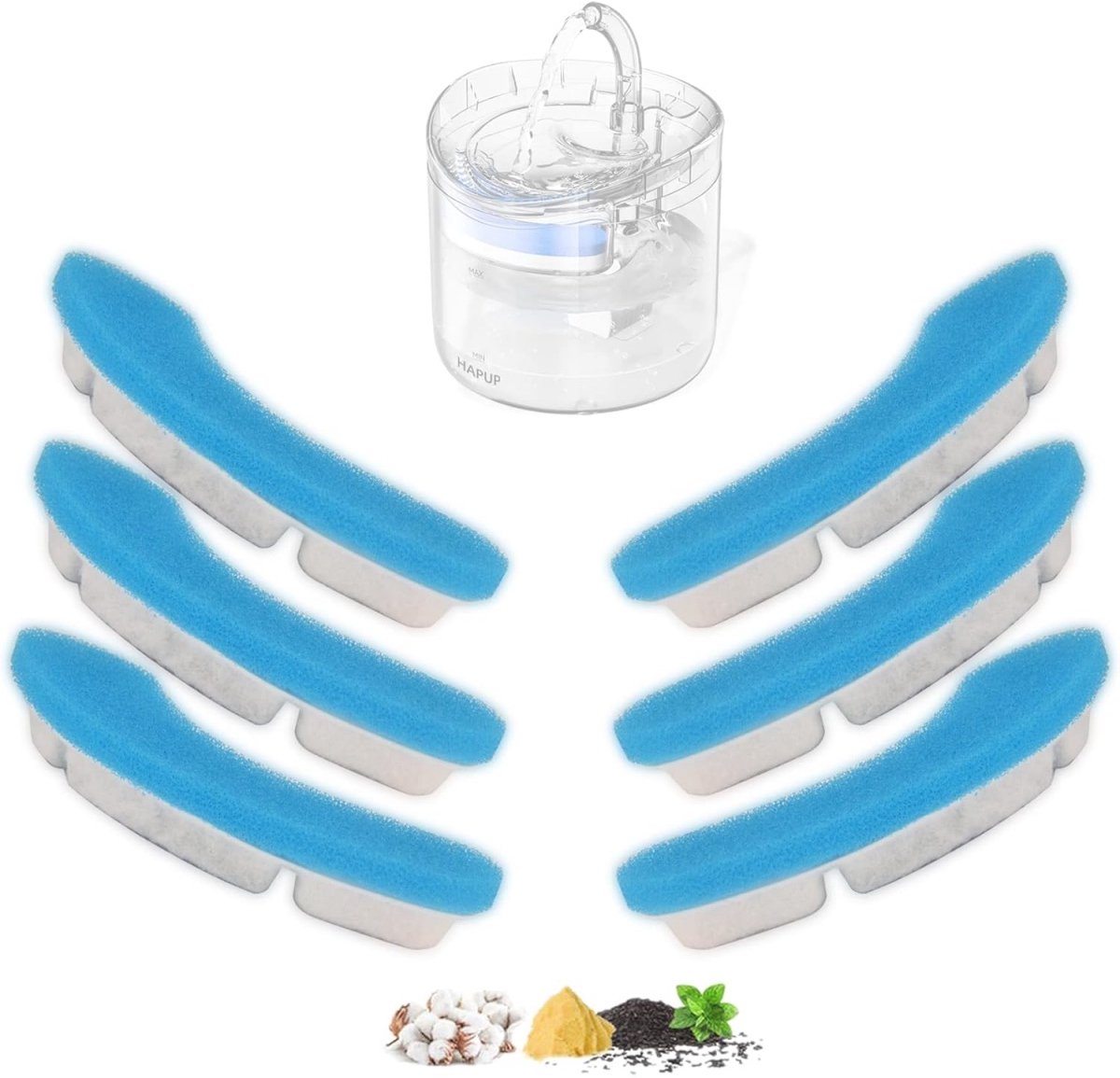 TOVBMUP 6 Stuks Kattenwaterfontein Filters - Vervangfilters voor Katzenbrunnen - Geschikt voor Katten en Welpen - Multifunctionele Actieve Kool Filters - 6-Pack Herbruikbare Waterfilter met Actieve Kool - Voor 1,8 l Trinkbrunnen