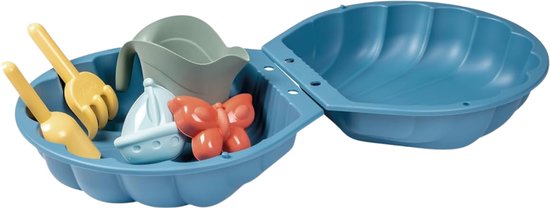 Goodivery® - Bac à sable Coquille - Mini bac à sable double - En forme de coquille - Pelle - Râteau - Moule à sable - Arrosoir - Matériau recyclé - Dès 18 mois - Fabriqué en France