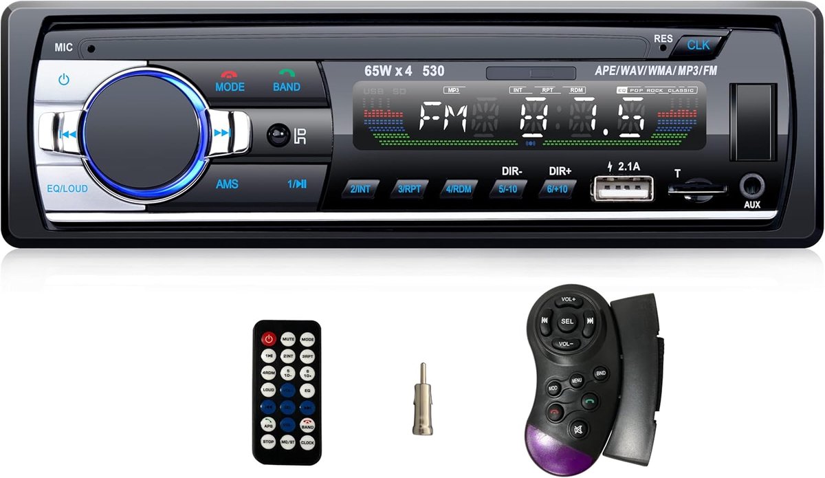 Autoradio Bluetooth 5.0 Handsfree met USB, AUX, en MP3 Speler - 1 DIN RDS Snellaadfunctie