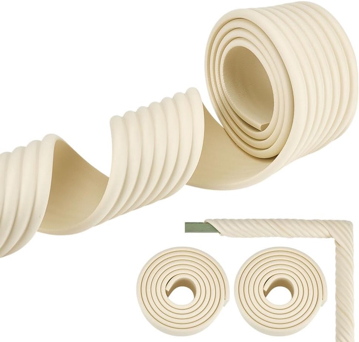 Image of 2m Beige Edge Protection - Zelfklevend 85mm Breed - Randbescherming met Zachte Schuimpadding - Rubber Hoekbeschermer voor Meubels - Tafels - Haard