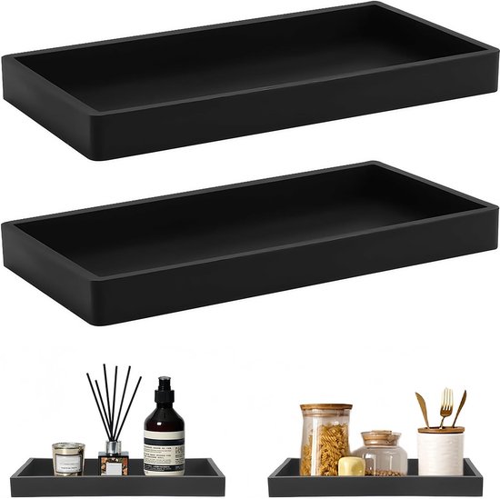 Set de 2 Plateaux de salle de bain décoratifs - Zwart - Siliconen - Rectangulaires - Conviennent pour la Cuisine et la salle de bain