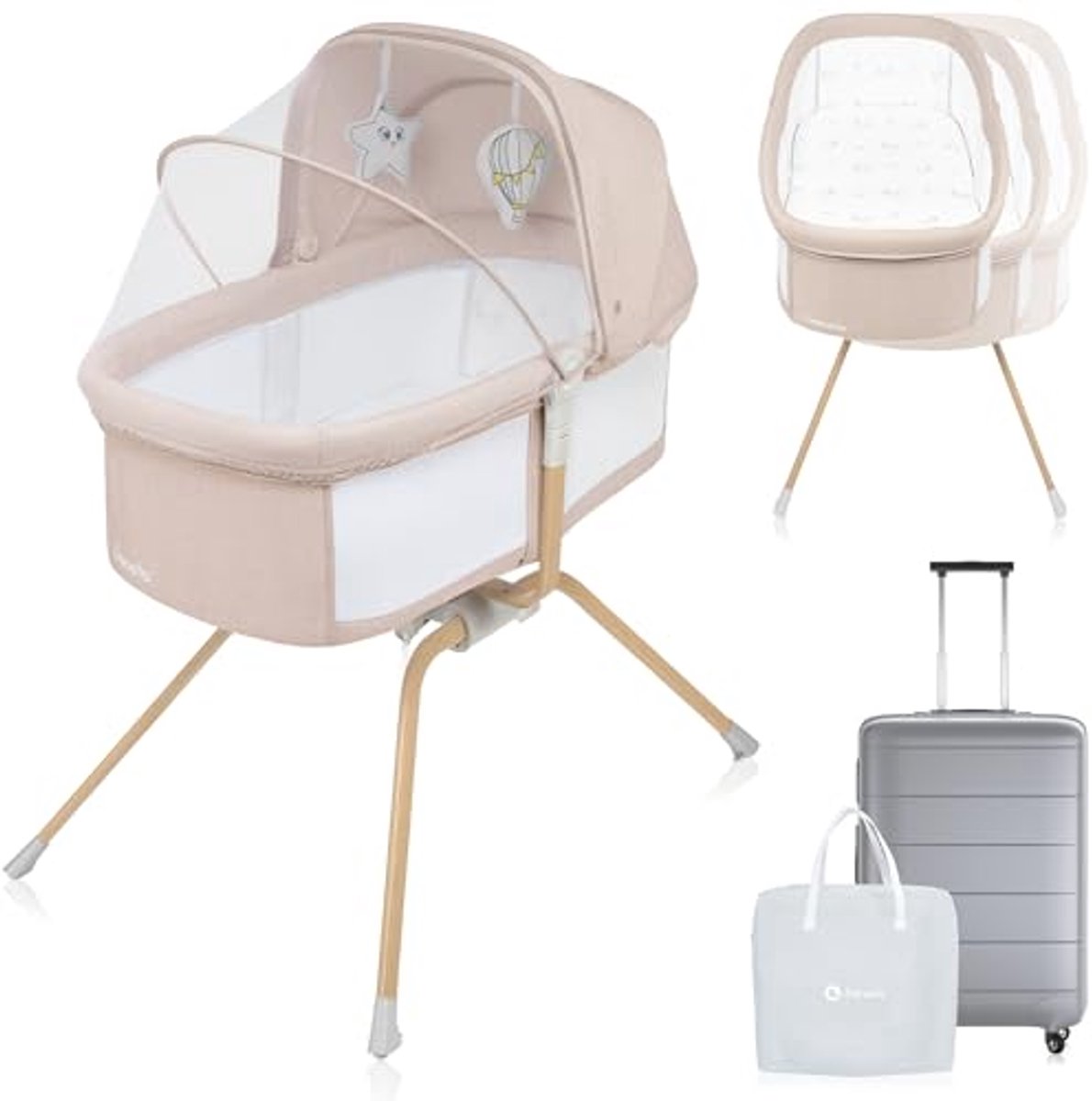Image of 3-in-1 Inklapbaar Babybed met Schommelsysteem en Verstelbare Matras