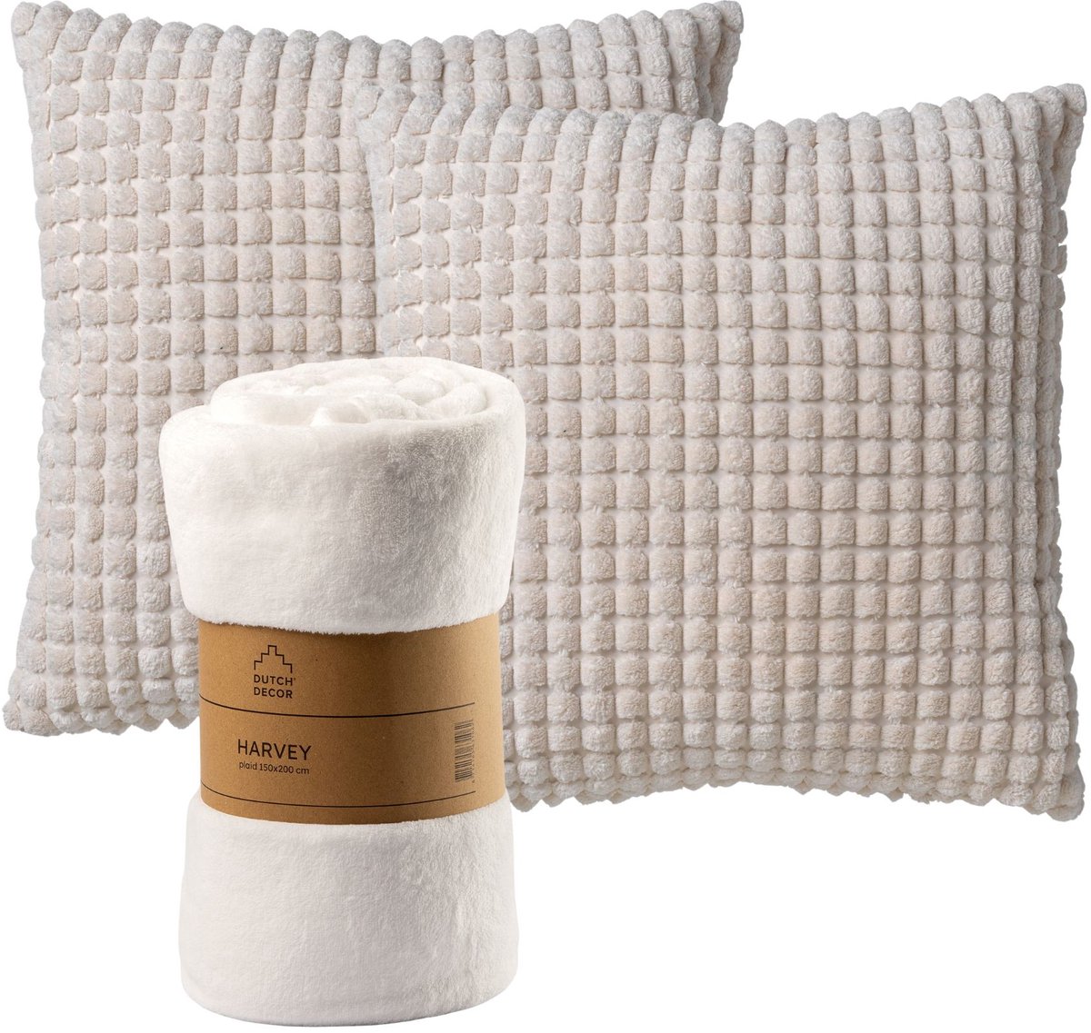 Dutch Decor VOORDEELSET - 3-delig - Rome & Harvey - 2 sierkussens 45x45 cm - 1 plaid 150x200 cm - wit
