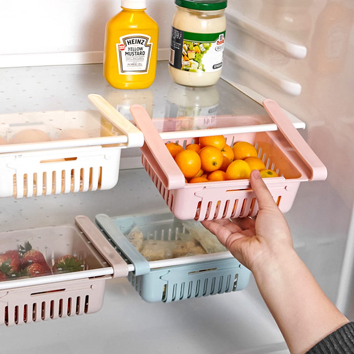Ibenzoa® Uittrekbare en verstelbare koelkastladen set voor optimaal ruimtegebruik